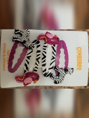 Gymboree Pink Bird & Zebra-Print Kids Hair Clips Nwt